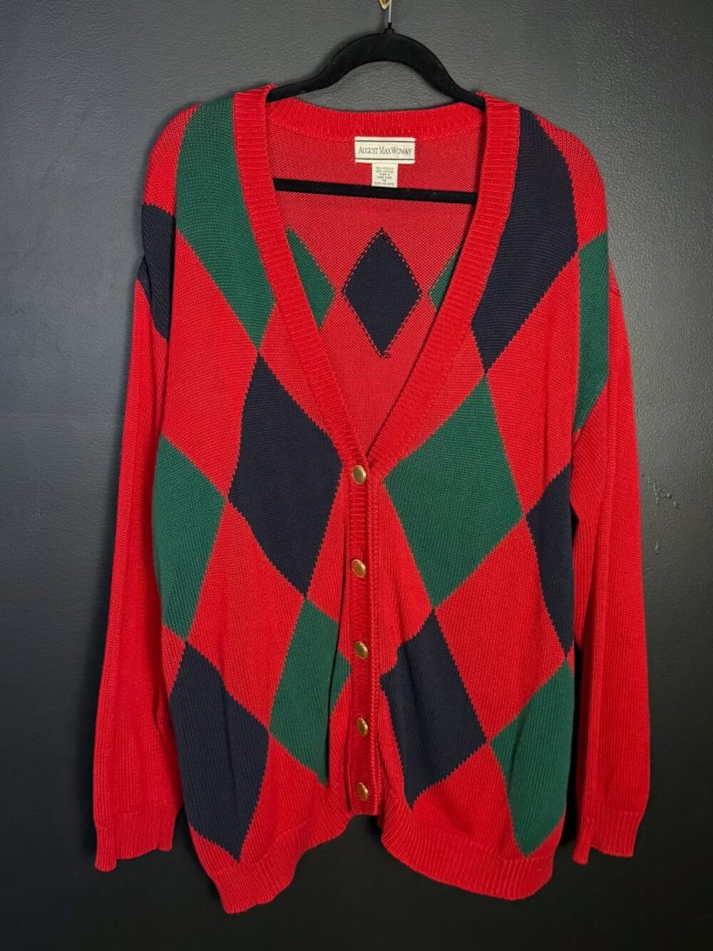 Vintage Red Argyle V Neck Cardigan